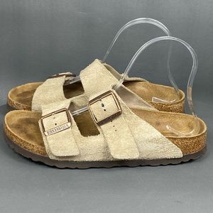 Birkenstock Arizona Suede Leather Taupe Two-Strap Sandals women Size 8.5 (39)